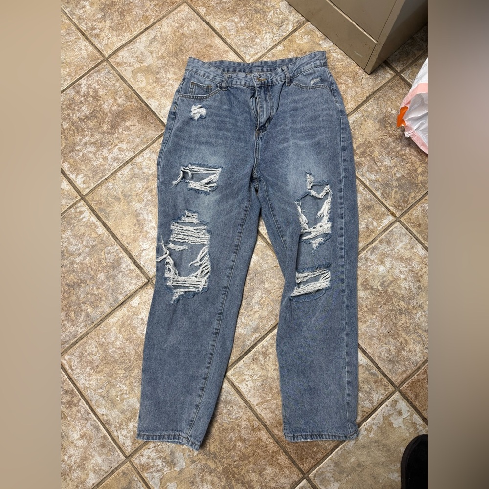 Distressed Blue Jeans